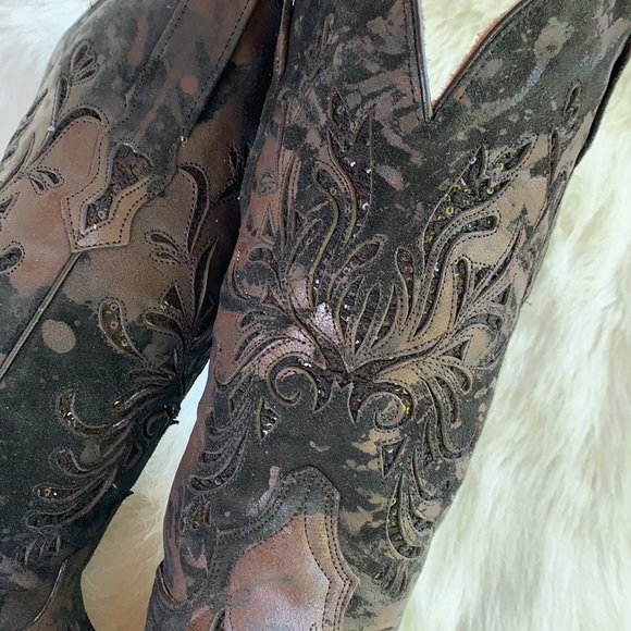 STETSON Sequin Square Toe Black Western Boots 7 - Picture 7 of 13